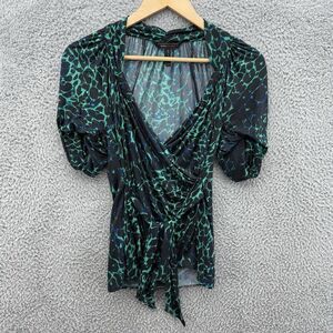 BCBG Max Azria Animal Print Crossover Open Ruched Short Sleeve Kimono Tunic XXS